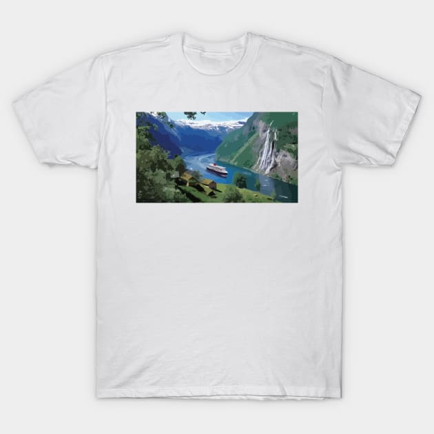 Norway Fjords Painting T-Shirt by gktb